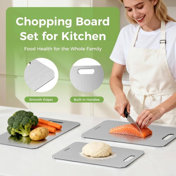 SUFKODU Titanium (1) Cutting Board Kitchen Food Gr. Antimicrobial Handle - Picture 4 of 10